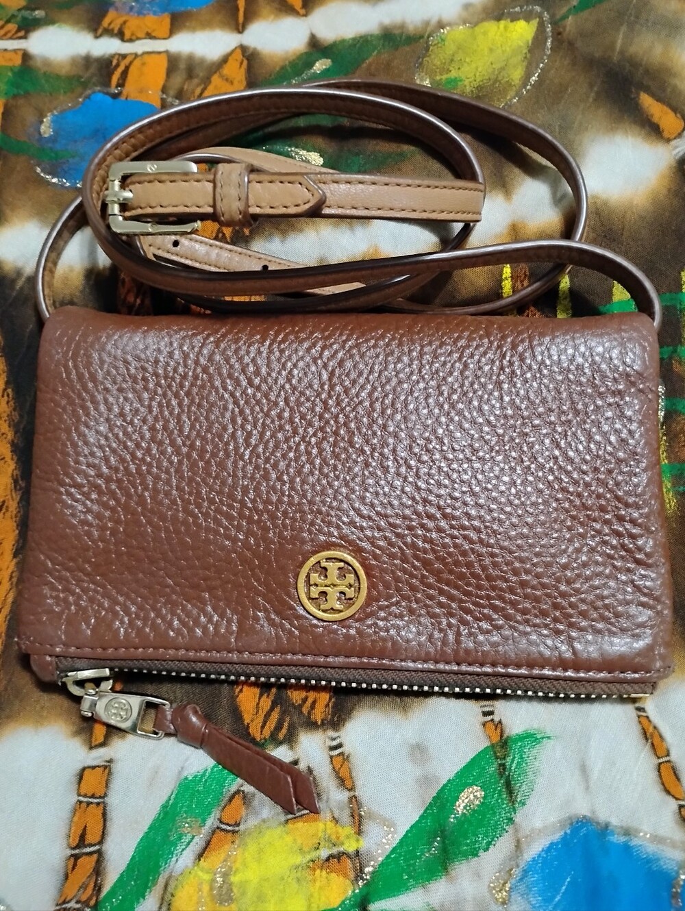 Tory Burch Pebbled Leather Crossbody Or Clutch In Rich Brown
